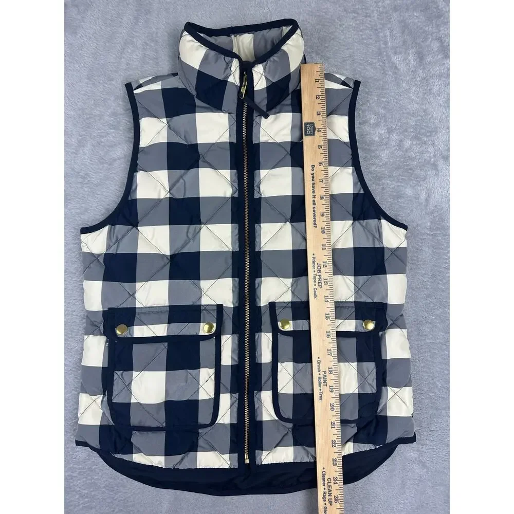 J Crew Excursion Quilted Down Puffer Vest Buffalo Plaid Navy Cream NWOT - S
